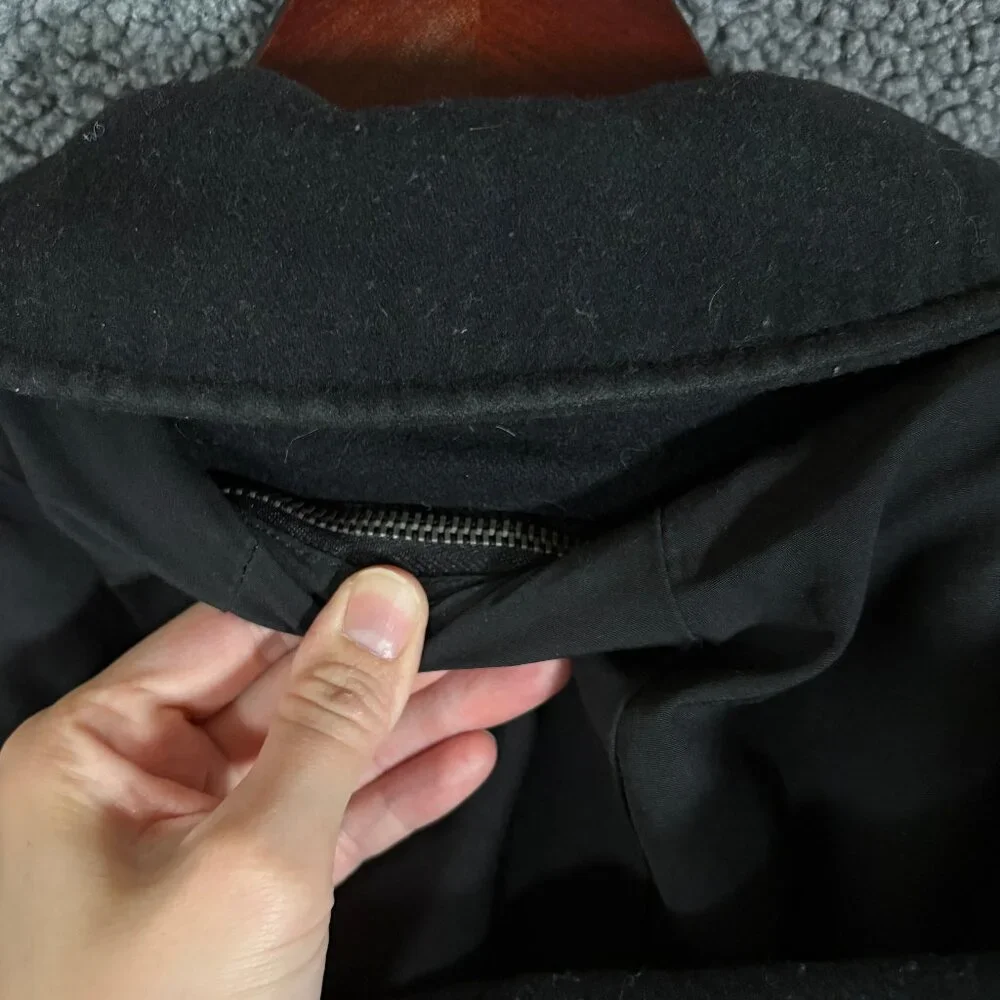 John Varvatos USA Wool Blend Hooded Peacoat Jacket - Men's Size L - Black - Picture 10 of 15